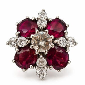 Vintage Ruby Diamond Yellow gold Platinum Ring Size J 1/2