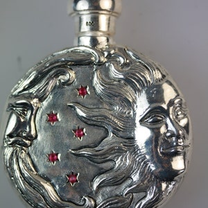Rare Collectible Ruby Sun Moon Continental Silver Vintage Perfume Scent Bottle
