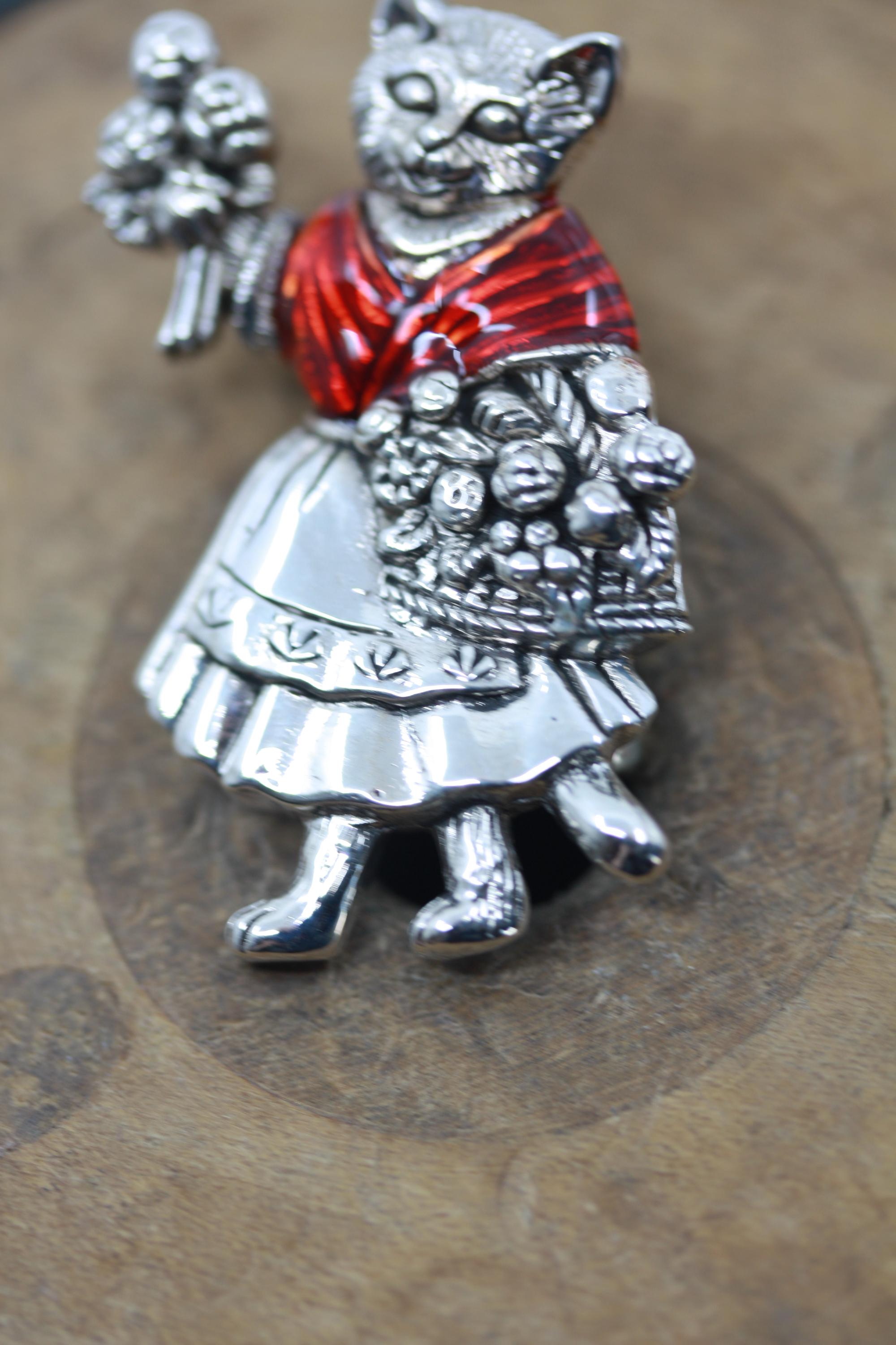 BEATRIX POTTER CAT Silver Vintage Style Brooch Red Enamel Shawl - Etsy