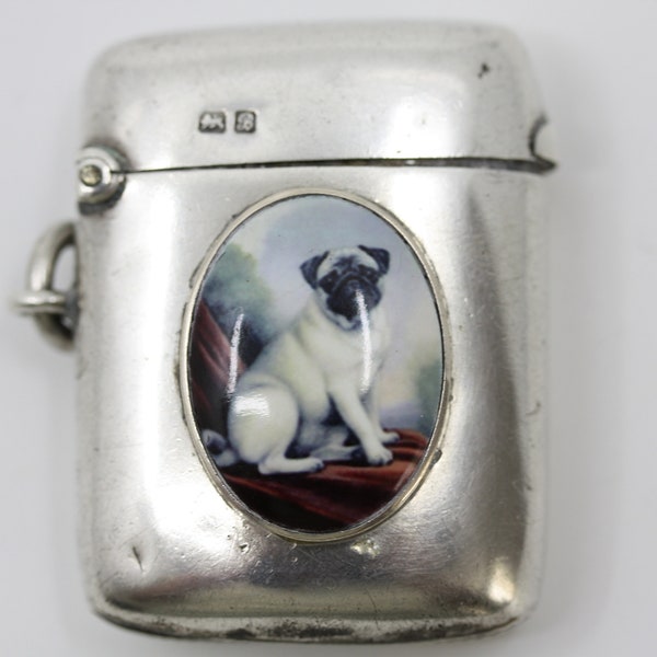 PUG DOG VESTA Case Silver Hallmarked Antique 1902