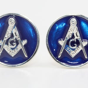 Masonic Cufflinks Blue Enamel Silver