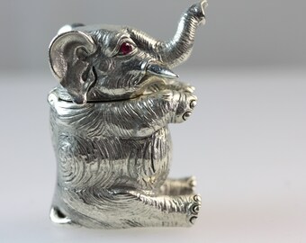 Elephant Vesta Case Russian Silver 800 Hallmarked Red Eyes