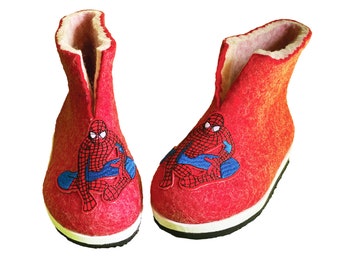 Wool Boots for Children, Organic shoes for Kids, Spider Man, FREE SHIPPING