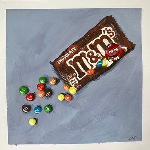M&M&#39;s - Tableau bonbon - Tableau original - Tableau gouache - Oeuvre d&#39;art - Déco café - Mini tableau - Art contemporain - Art de cuisine