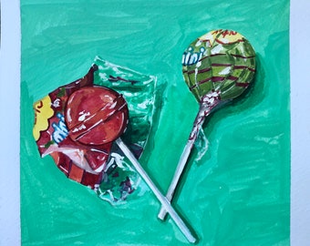 Chupa Chups - Lollipop - Candy - Original Painting - Gouache Painting - Artwork - Coffee Decor - Mini Painting - Contemporary Art - Pop Art
