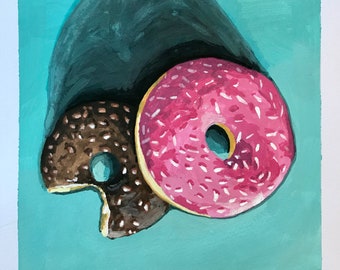 Donut - Original Painting - Gouache Painting - Artwork - Coffee Decor - Mini Painting - Contemporary Art - Pop Art - Kitchen Art - Dessert