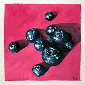 Blaubeeren 2 - Blaubeeren - Obstgemälde - Originalgemälde - Gouache Gemälde - Kunstwerk - Kaffee Dekor - MiniGemälde - Küchenkunst