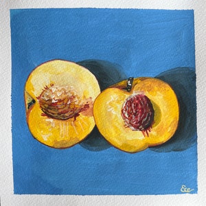 Peach - Fruit Painting - Original Painting - Gouache Painting - Coffee Decor - Mini Painting - Contemporary Art - Pop Art - Kitchen Art