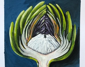 Artichoke - Flower - Original Painting - Gouache Painting - Artwork - Coffee Decor - Mini Painting - Contemporary Art - Kitchen Art