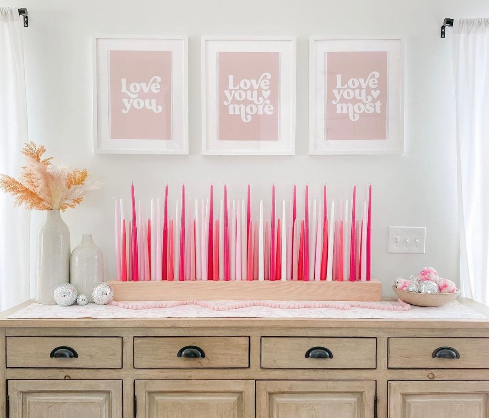 Long Wood Candle Holder: Valentine's Day Centerpiece - dark, 32” inches