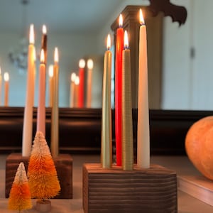 Mini wood candle holder, set of three 6” wood holders, mini taper candle centerpiece, Halloween candle decor holder