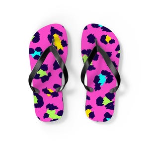 Colorful Leopard Print Flip Flops | Summer Beach Footwear | Fun Poolside Slides, Vacation Essentials, Gift for Her
