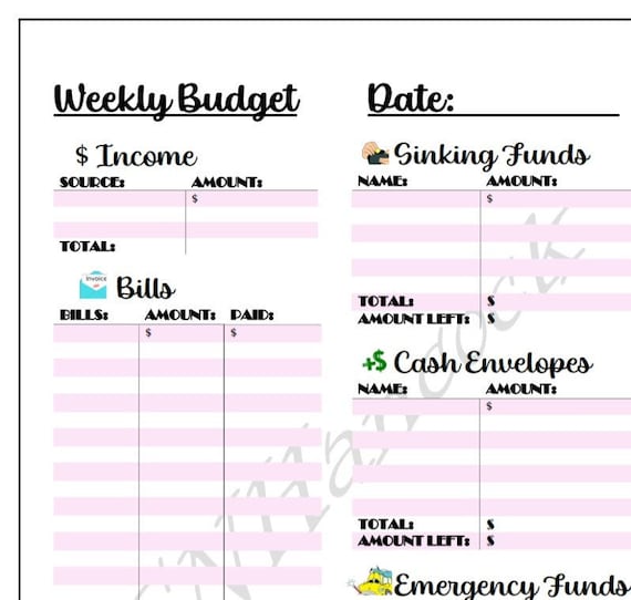 Weekly Budget Template | Etsy