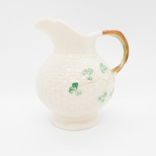 Belleek 7th Gold Mark Basket Weave Shamrock Creamer Pitcher