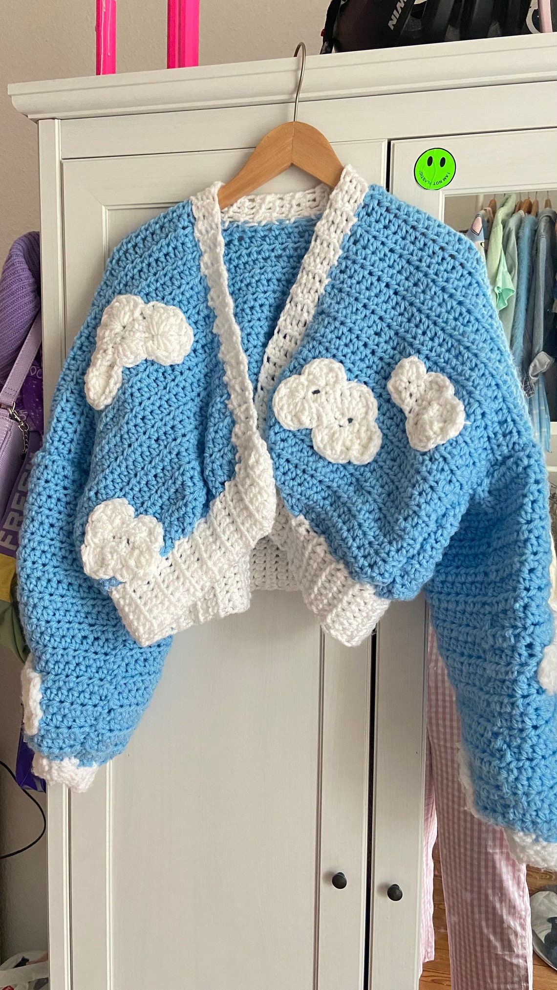 Cloud Cardigan light blue crochet colorful embroidery | Etsy
