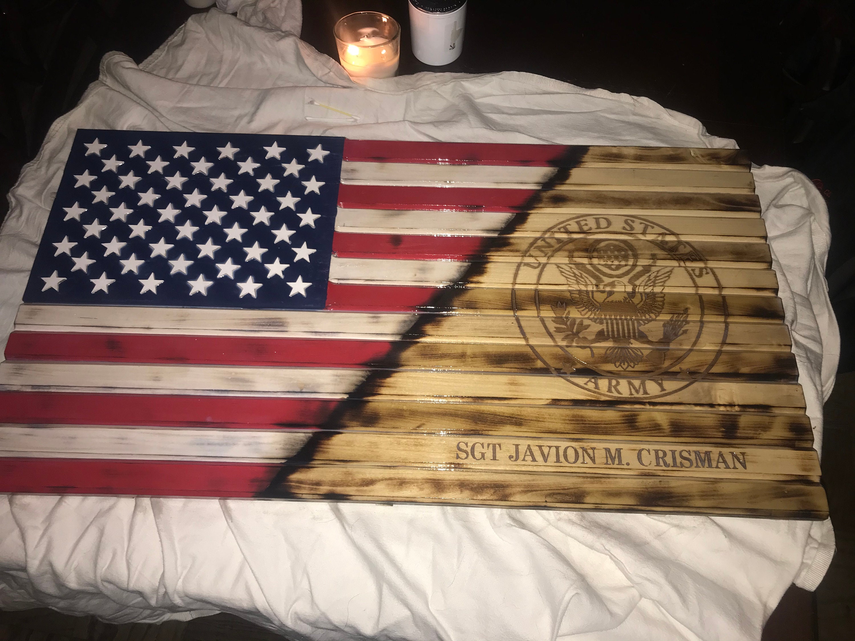 Large hand made laser engraved wood Flag Etsy