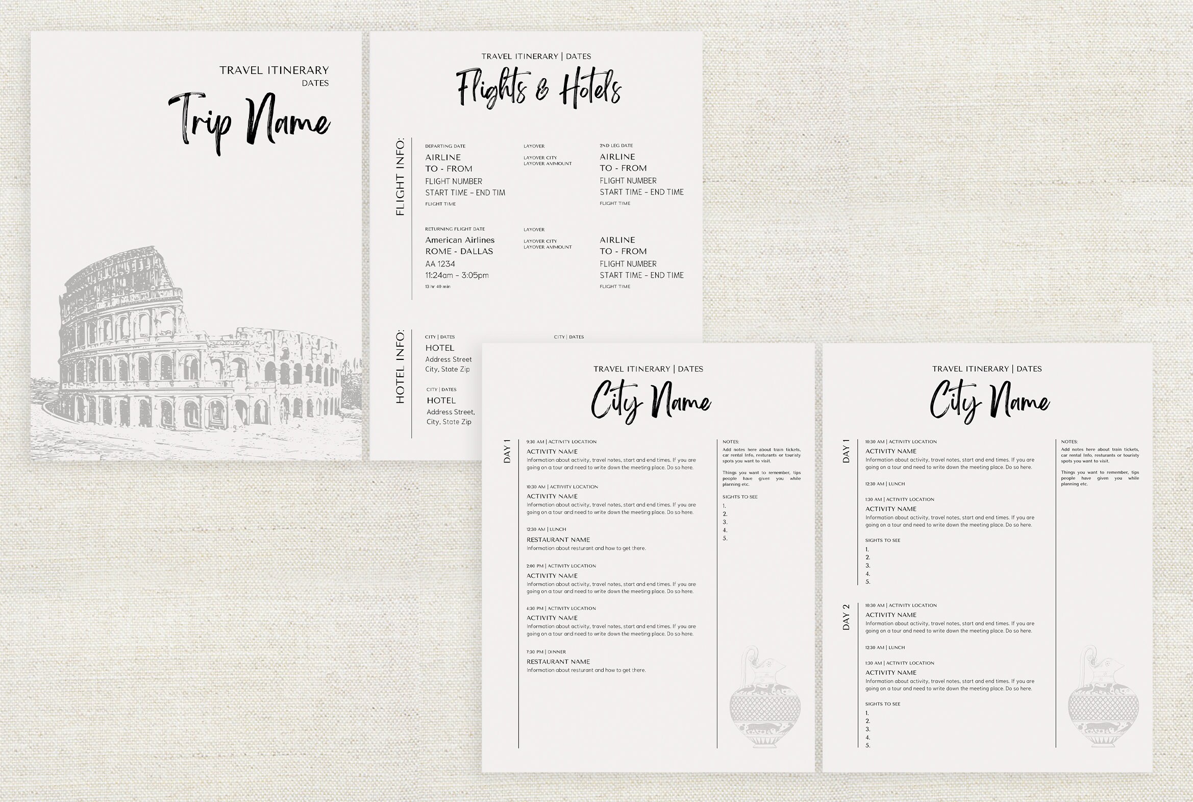 Multi-page Online Editable Travel Template | Travel Itinerary | Instant ...