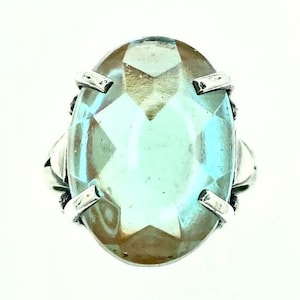 Large vintage glass Sappharine 18x13mm set in 925 Sterling Silver ring-222