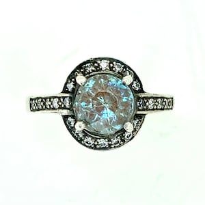 Vintage Sappharine crystal Solitaire Ring sterling silver -209