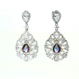 Saphiret Teardrop in 925 Sterling Silver Drop Earrings encrusted with many zirkonia&#39;s - 238