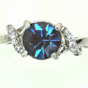 Vintage sappharine set in 925 Sterling silver ring with elegant rhinestone detail- 203