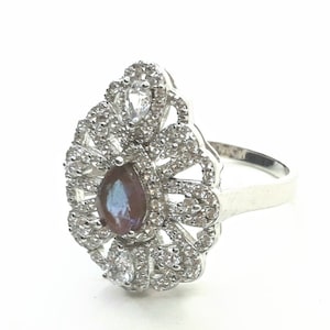Vintage Saphiret Teardrop set in 925 Sterling Silver Ring with many crystal rhinestones-210