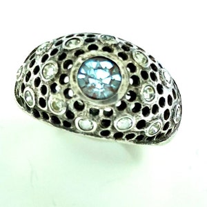 Vintage glass Sappharine set in Sterling silver ring - 247