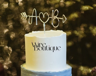Arrow wedding cake topper, personalised, wire, love heart, initials, cake decor, Mr & Mrs, boho, minimalist, engagement, anniversary