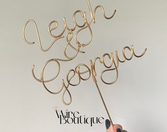 Names wedding cake topper, Personalised, Couples name, Custom, Wire, Mr and Mrs, Script, Cake decoration, Rustic