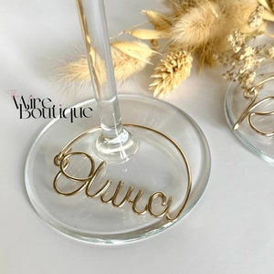 Wine glass charms, Personalised wire name tags, Drink tags, Hen party, Custom, Wedding guest name favours, Hen do accessory, Bridesmaid gift