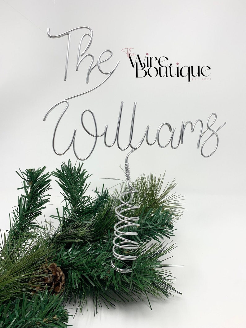 Family name tree topper, Personalised wire decoration, Custom surname Christmas tree decor, Xmas wire bauble image 1