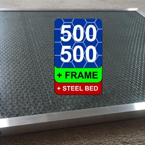 Placa de nido de abeja y marco de 500 x 500 x 15 mm para XTOOL D1 + cama de acero magnética opcional con tamaño de celda de 6,5 mm para corte por láser de diodo / CO2