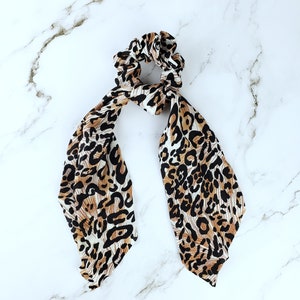 Animal print hair scarf scrunchies, Cheetah print scarf scrunchies, hair scarf scrunchy, Leopard print scrunchies, Snake Long tail scrunchie