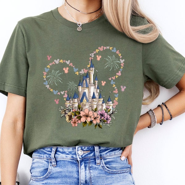 Magic Kingdom Floral Castle Shirt, Disney Castle Flower T-Shirt, Vintage Disneyland Sweatshirt, Magical Castle Gift, Mickey Ear Castle Tee