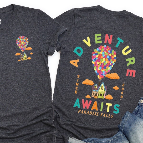 Disney Pixar Up Shirt, Adventure Awaits Rainbow Balloons Tee, Disneyland Vacation Gift, Disney Up Movie T-Shirt, Paradise Falls Sweatshirt