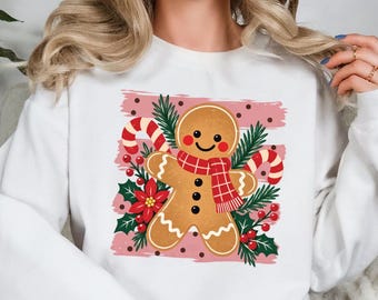 Gingerbread Christmas Sweatshirt, Cute Candy Cane Holiday Crewneck, Retro Gingerbread Man Shirt, Festive Winter Pullover, Sweet Xmas Gift