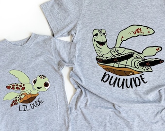 Dude And Lil Dude Shirt, Father And Son T-Shirt, Father Son Shirt, Disney Dad Shirt, Squirt Sweatshirt, Disney Family Tee, Disney World Gift