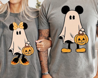 Retro Mickey Minnie Halloween Couple Shirt, Mickey Ghost T-Shirt, Minnie Ghost T-Shirt, Spooky Season Sweatshirt, Halloween Gift, Ghost Tee