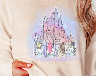 Camisa del castillo mágico de la princesa de Disney, camiseta del castillo de la acuarela, reino mágico, sudadera de la princesa, regalo de viaje para niñas, camiseta del castillo de la princesa