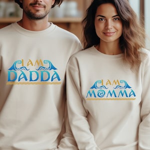 Disney I&#39;m Momma, I&#39;m Dadda Shirt, Princess Moana Mom Sweatshirt, Disney Moana Couple Tee, Gift for Mom Dad, Disney Princess Moana T-Shirt