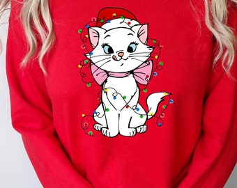 Disney Santa Marie Cat Christmas Lights Shirt, Aristocats Christmas T-Shirt, Christmas Matching Sweatshirt, Xmas Party Gift, Christmas Tee