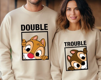 Double Trouble Shirt, Chip and Dale Sweatshirt, Disney Couple T-Shirt, Disney Family Matching Tee, Sibling Shirt, Disney Chip And Dale Gift