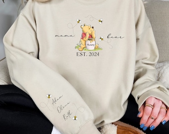 Custom Mama Bear Sweatshirt, Mama Est with Kid Name on Sleeve Sweatshirt, Personalized Mom Hoodie, Mothers Day Sweatshirt, New Mom Shirt