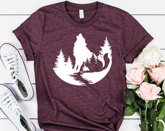 Howling Wolf T-Shirt-Lone Wolf T-Shirt-Wild Animal Tee-Wolfe Moon Shirt-Wolf Birthday Shirt-Wolfe Graphic Tee
