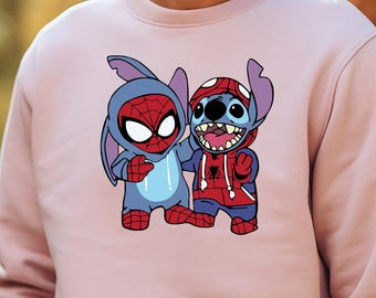 Disney Stich and Spiderman Shirt, Disneyland Stitch Tee, Disney Funny Stitch Sweatshirt, Disney Love Spidey TShirt, Disney Kids Cartoon Gift