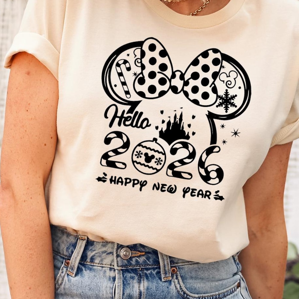 Disney Happy New Year 2026 Shirt, Happy New Year 2025 Tee, Disney Minnie Mouse Tee, Hello 2026 Christmas Sweatshirt, New Year Eve T-Shirt Bespoketshirt