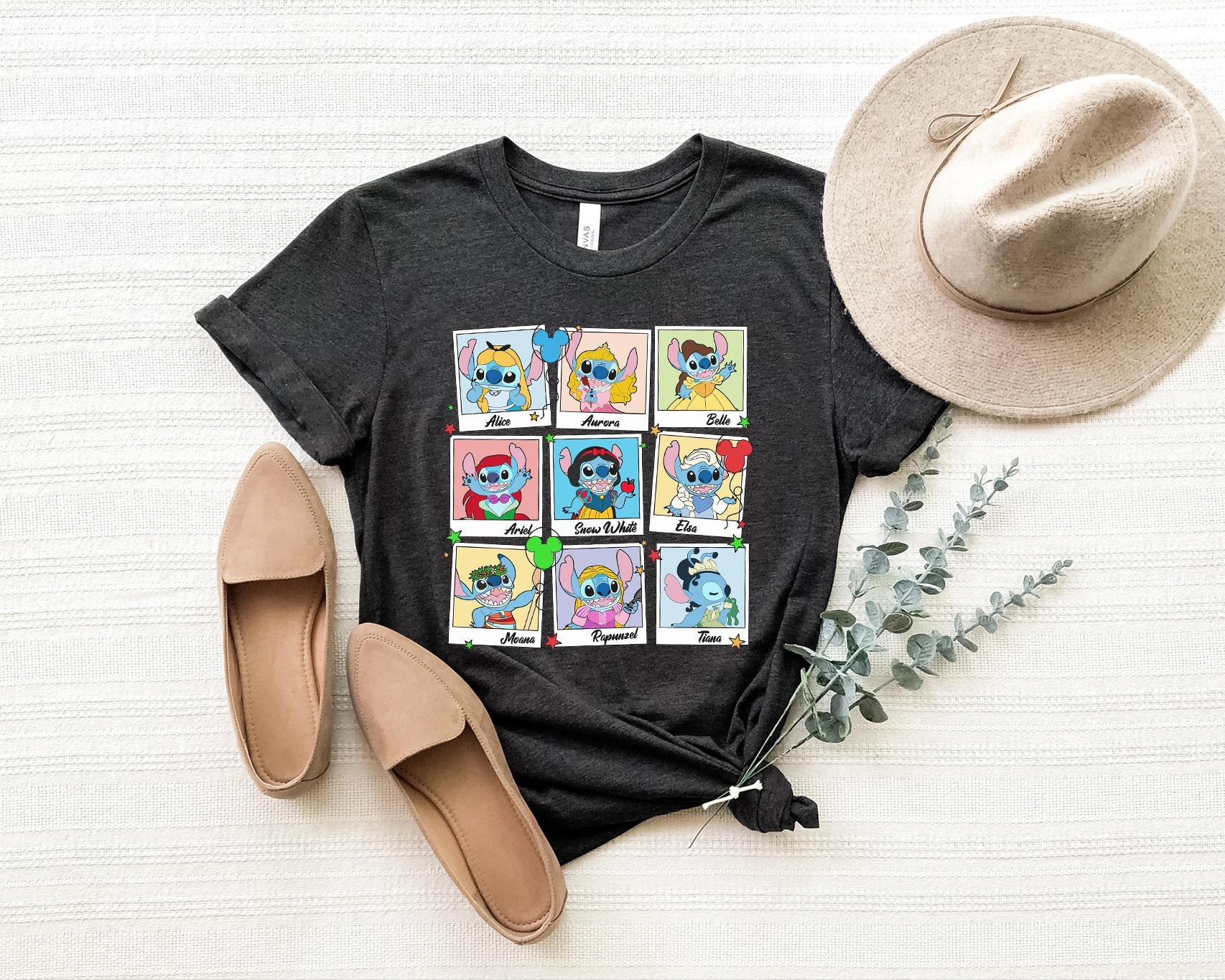 Funny Stitch Princess Shirt, Custom Disney Princess Stitch T-shirt, Cute Stitch Emotion Take Photos Tee, Disneyland Family Trip Sweatshirt