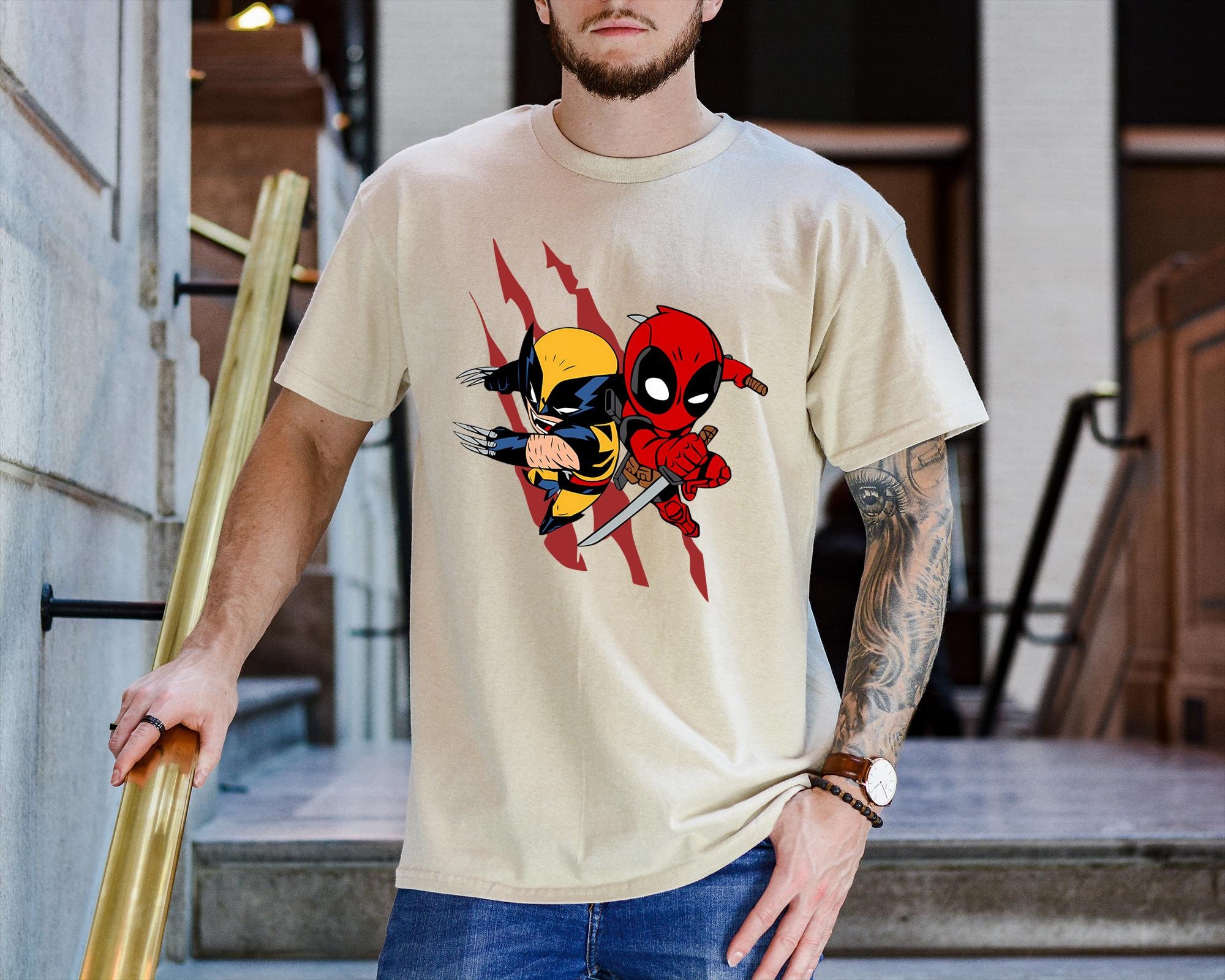 T-shirt Marvel X-Men Wolverine Deadpool – Noir – Taille L – 100% Coton – Style Années 90
