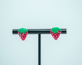 Clay Strawberry Stud Earrings | Stud Earrings | Strawberry Push Back Earrings | Handmade Strawberry Earrings