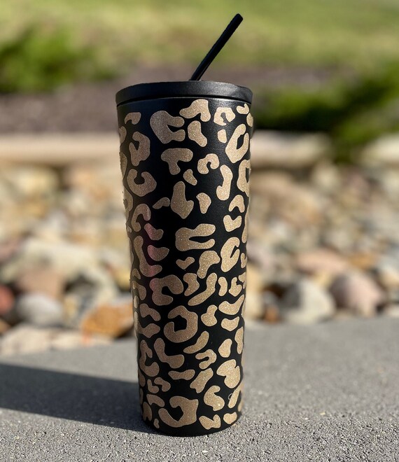 Leopard Vinyl 24oz Simple Modern Insulated Stainless Steel Classic Tumbler With Straw 